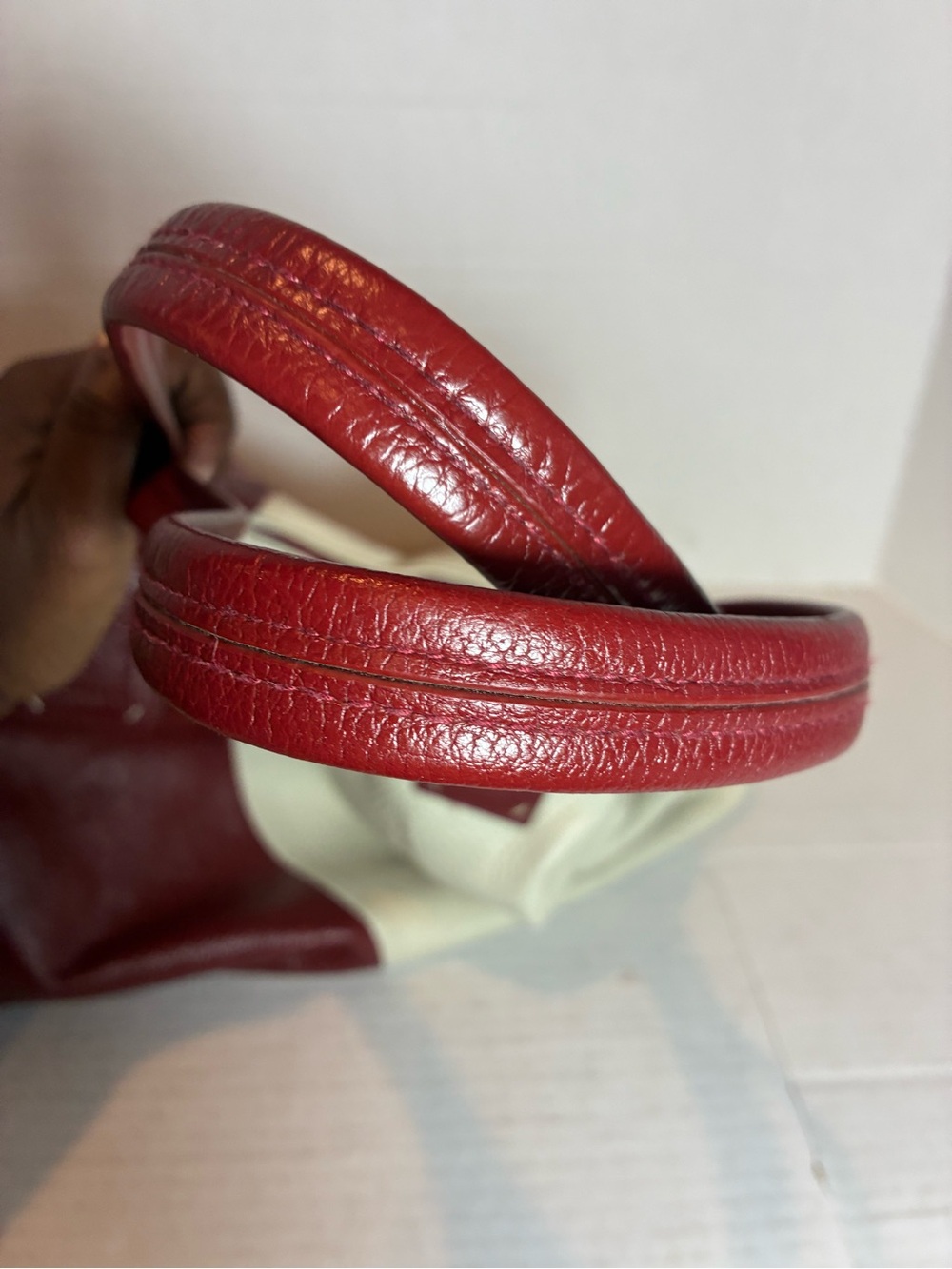 Splendid Large Colorblock Leather Tote Shoulder Bag Burgundy Cream Discontinued - Picture 9 of 15
